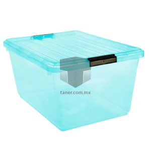 Venta de Anaqueles TANER Organizadora de Espacios CDMX y Queretaro-Contenedor Azul Transparente con Broches Negros