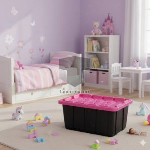 Venta de Anaqueles TANER Organizadora de Espacios CDMX y Queretaro-Contenedor Plástico Guarda Todo Tapa Rosa