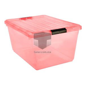 Venta de Anaqueles TANER Organizadora de Espacios CDMX y Queretaro-Contenedor Salmon Transparente con Broches Negro