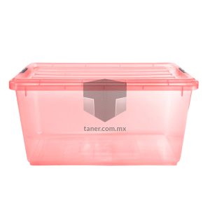 Venta de Anaqueles TANER Organizadora de Espacios CDMX y Queretaro-Contenedor Salmon Transparente con Broches Negro