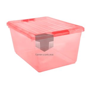 Venta de Anaqueles TANER Organizadora de Espacios CDMX y Queretaro-Contenedor Salmon Transparente con Broches Salmon